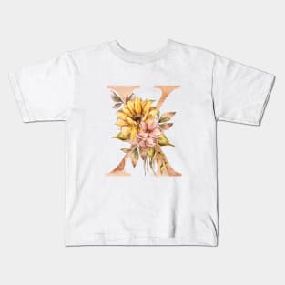 Watercolor sunflower bouquet monogram letter X Kids T-Shirt